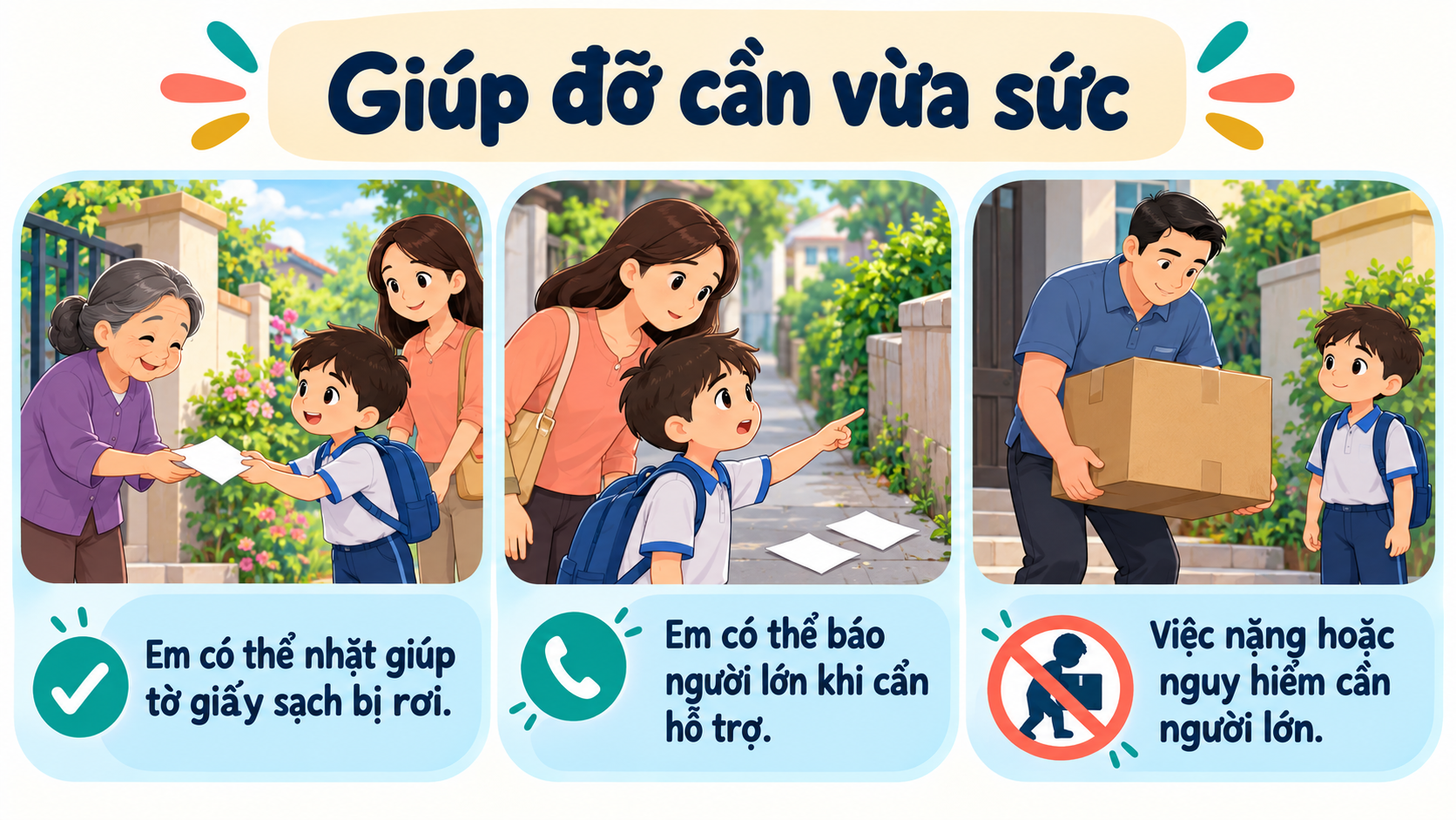 Slide giúp đỡ hàng xóm vừa sức, Đạo đức 3 Bài 3