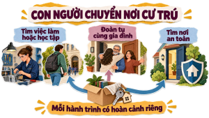 Địa lí 7 Bài 02 – minh họa các lí do con người chuyển nơi cư trú